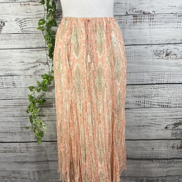 Ruby Rd. Skirt 14 Petite Peach Gray Sheer Pleated Tassels Boho Modest Wedding - Picture 2 of 12